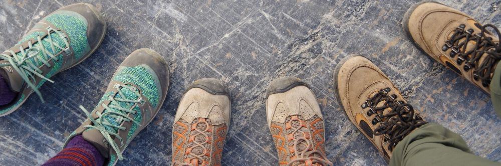 three sets of hiking boots