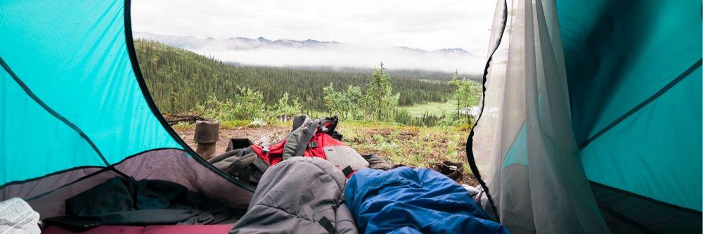 sleeping bags inside a tent